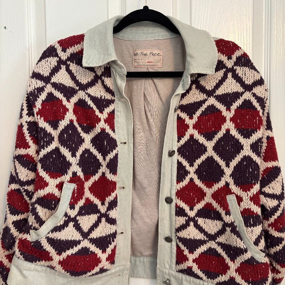 Free People Boho Knit Denim Jacket